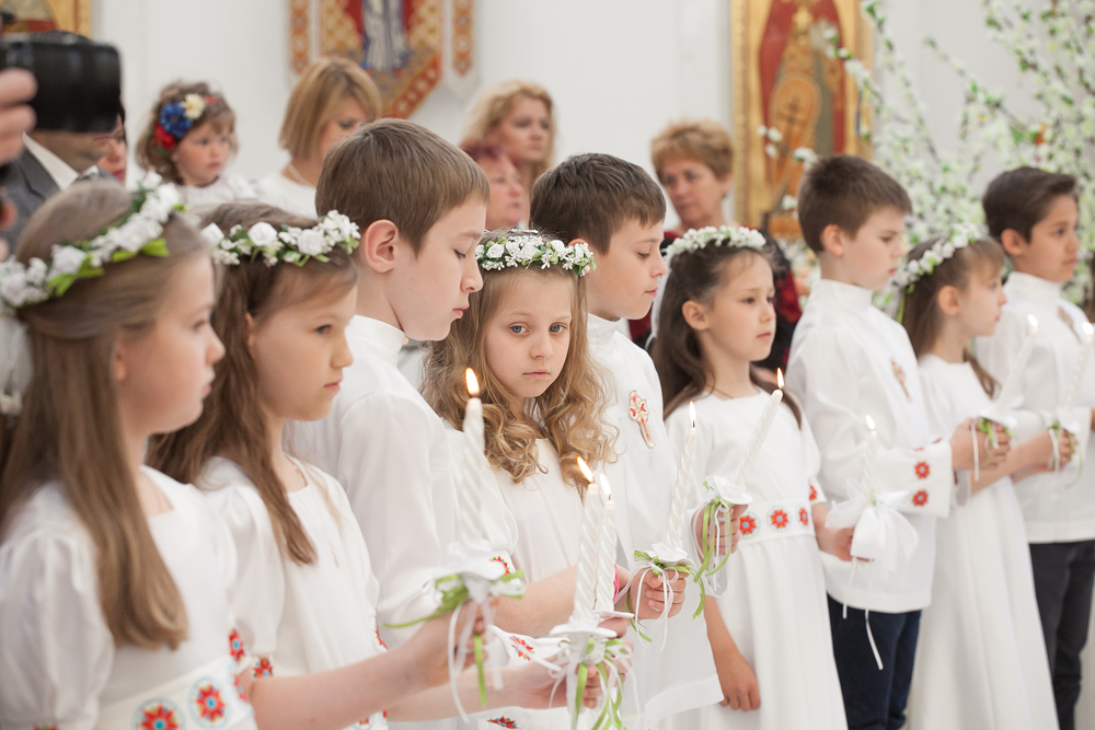 At around ten years of age, Roman Catholic children celebrate their First Communion.