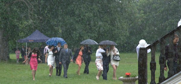 Rain during the wedding day is said to bring bad luck, as it signifies frequent weeping for the wife.