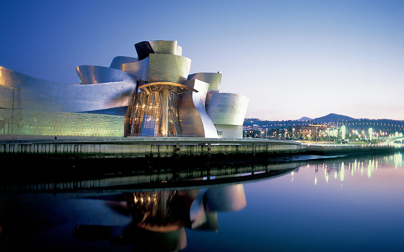 The Guggenheim Museum in Bilbao is a classic example of deconstructivist architecture by Frank Gehry.