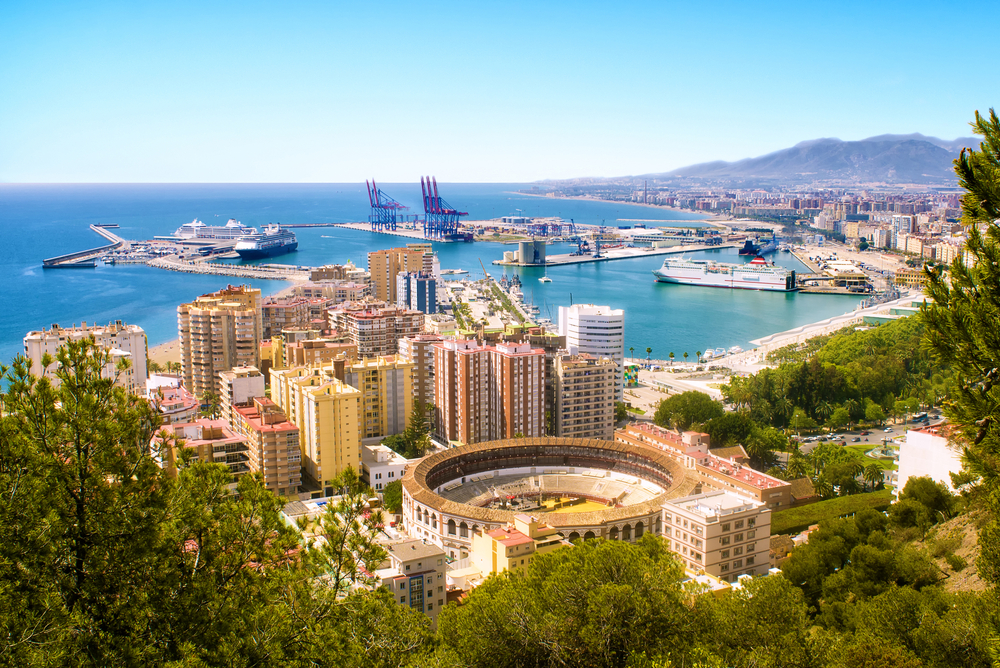 The largest urban agglomerations are found along the Mediterranean and Atlantic coasts, like Malaga, seen here.