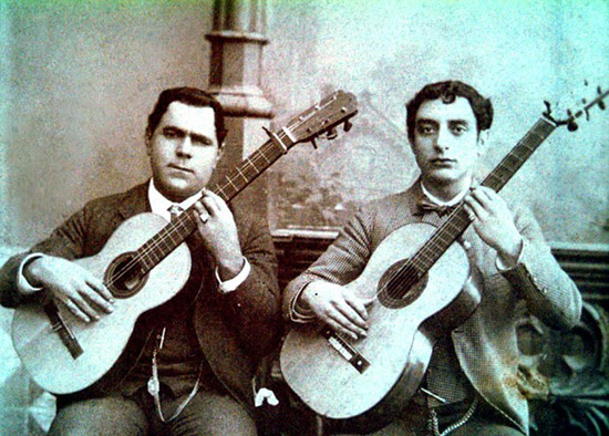 Juan Breva (left) and Paco Lucena popularized the <i>malagueña,/i> a lighter style of flamenco (1890).