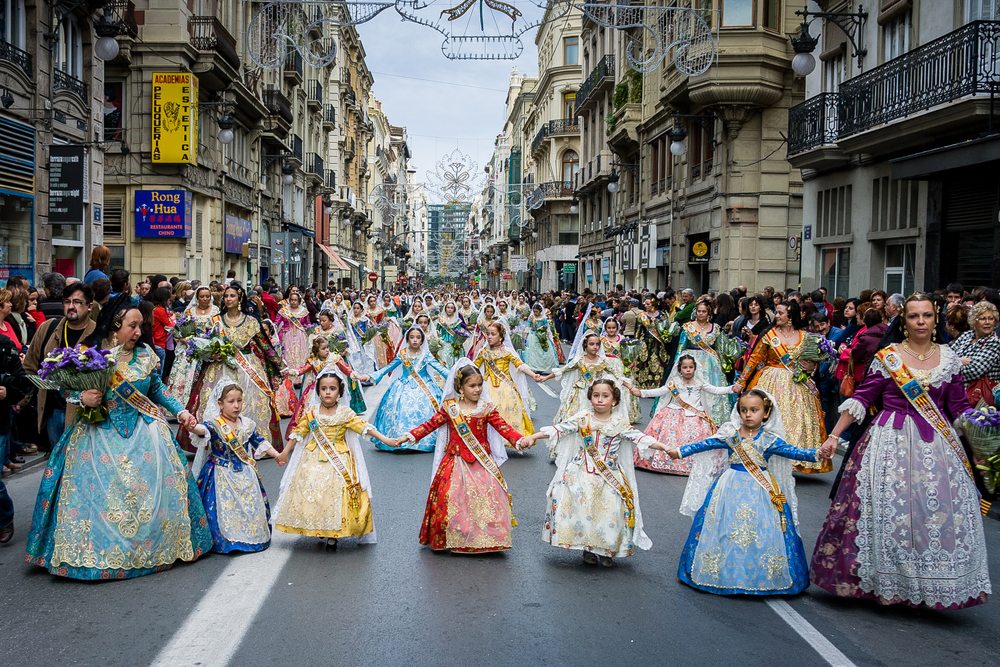 A floral offering is given to the Virgin Mary during the Falles on March 16, 2008, in Valencia, Spain. 