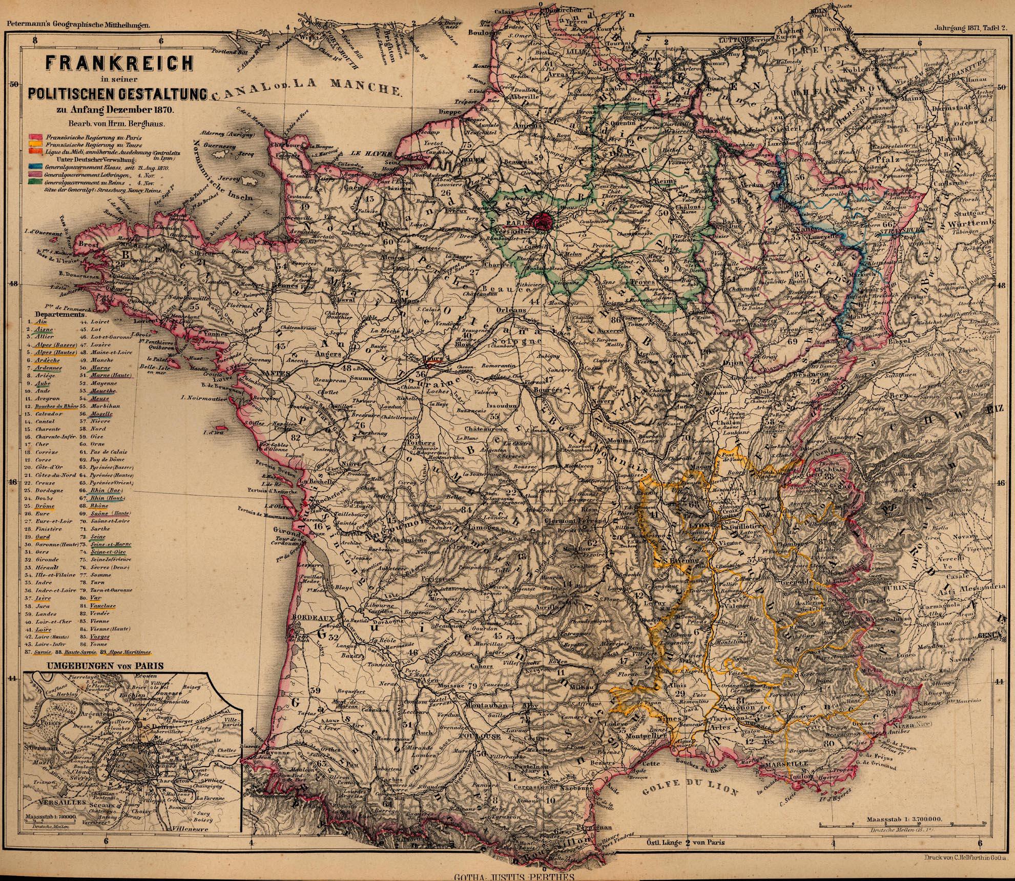 1870 Map of France