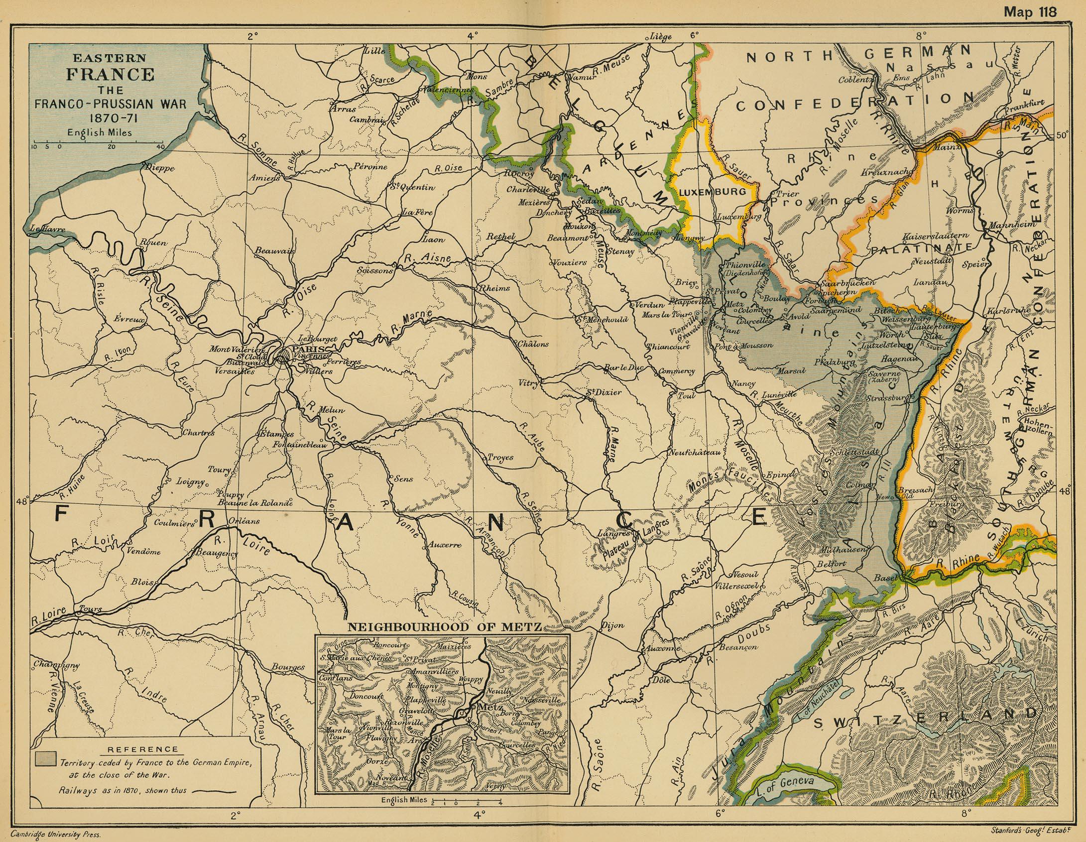 1870 Map of Eastern France: The Franco-Prussian War