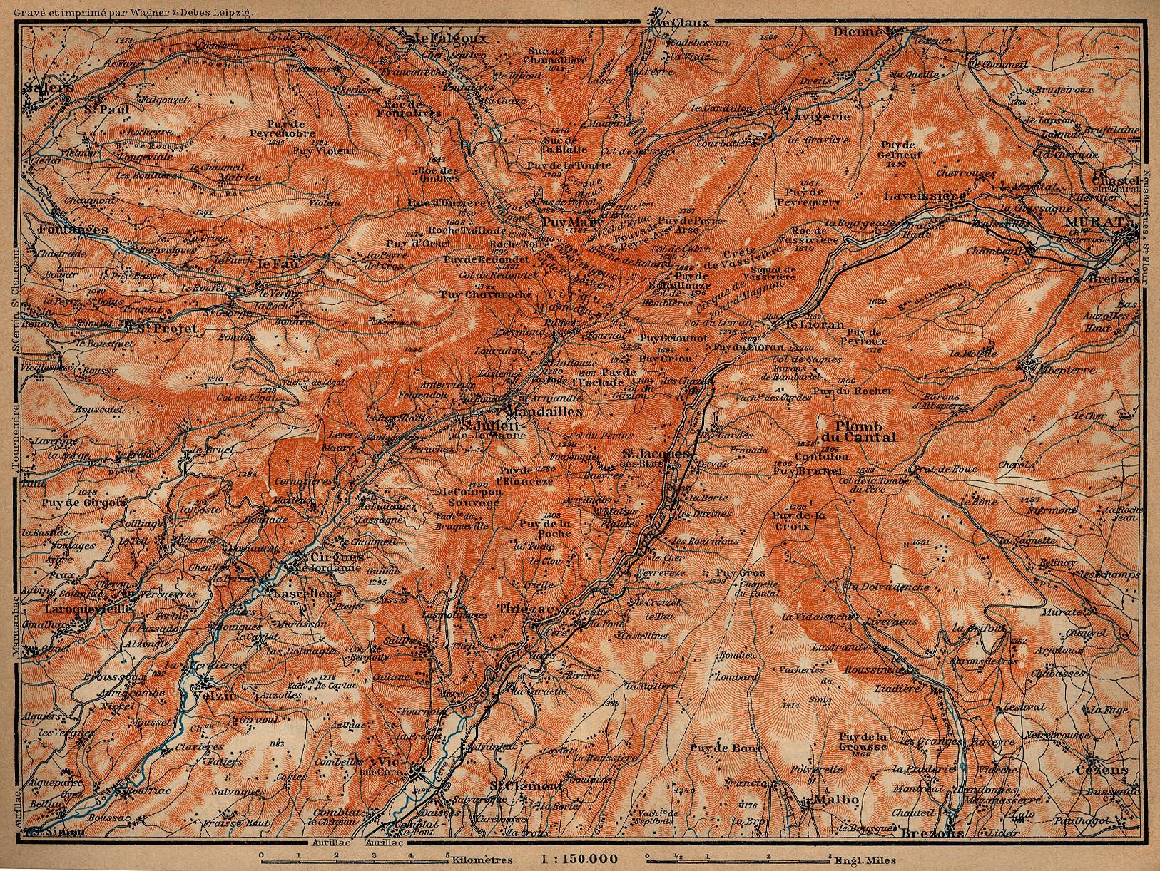 1914 Map of The Cantal