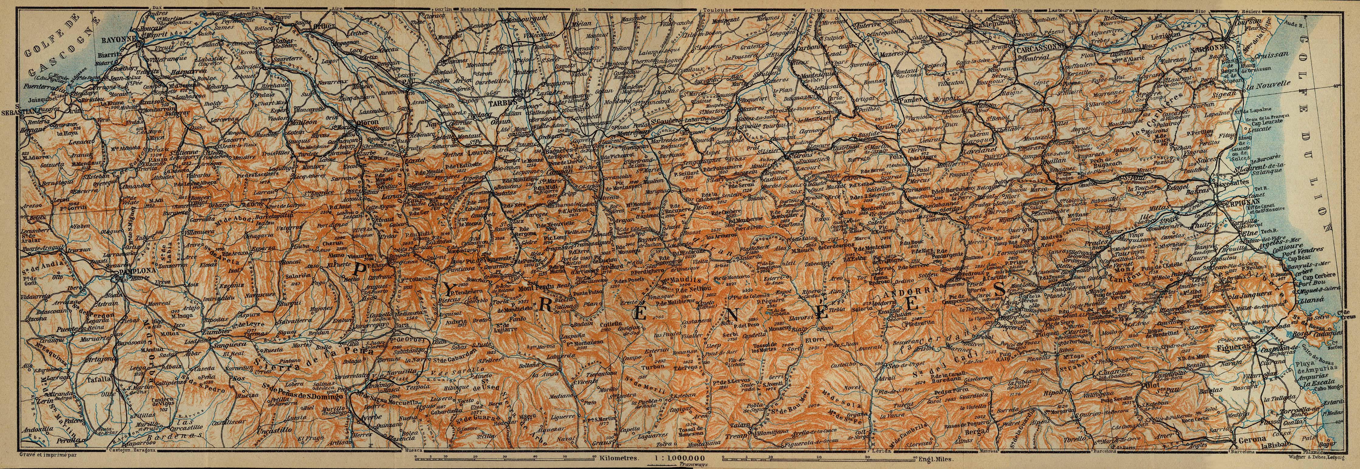 1914 Map of The Pyrenees