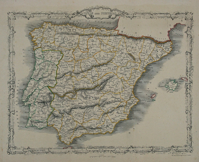 c. 1850 Map of Spain and Portugal