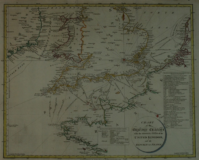 1803 Map of the British Channel with the Opposite Coast of the United Kingdom and the Republic of France