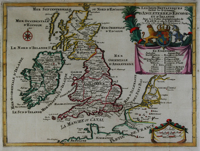 c. 1710 Map of Les Isles Britanniques