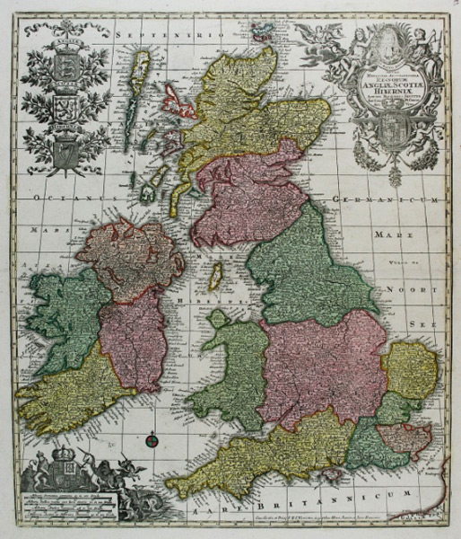 c. 1735 Map of Tabula Novissima Accuratissima Regnorum Angliae, Scotiae Hiberniae