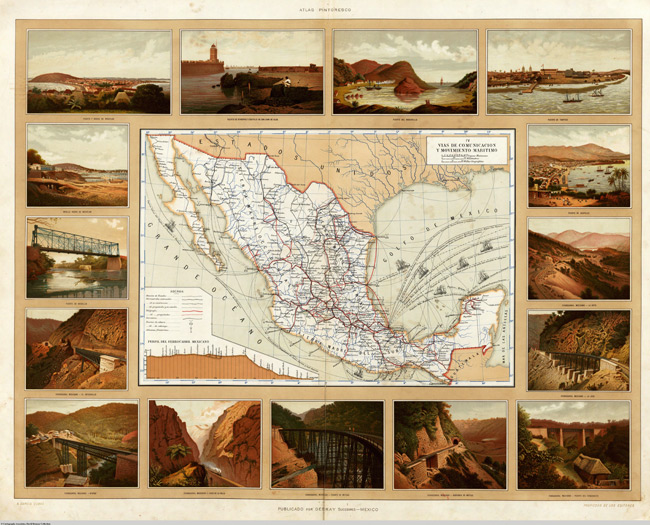 1885 Map of Vias de Comunicacion y Movimiento Maritimo