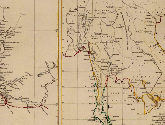 1856 Map of Sketch of Siam & The Adjacent States