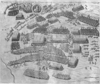 Depiction of the Battle of Stadtlohn that takes place in Westfalia during the 30 Years' War, 1623.