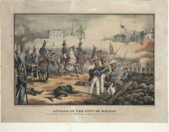 Depiction of US troops attacking Mexico City during the Mexican-American War, 1847 