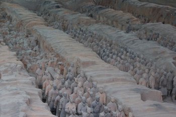 The Terracotta Army is buried with Emperor Qin Shi Huang upon his death to protect him in the afterlife.