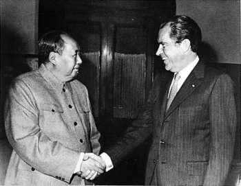 Communist leader Mao Zedong, left, meets with US President Richard Nixon, right, during Nixon's visit to China in 1972.