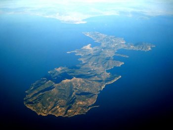 Aerial view of the island of Elba, Napoleon's place of exile in 1814