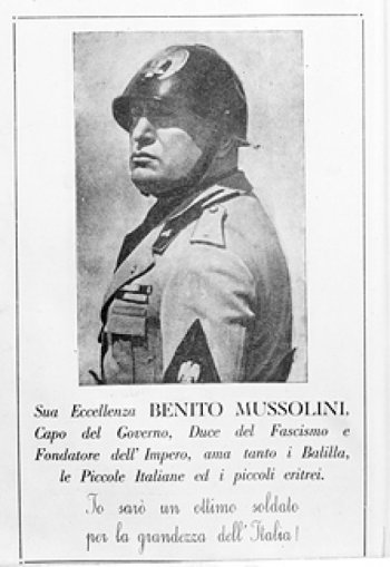 Propaganda poster of Benito Mussolini, who is executed for high treason in 1945