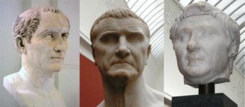 Busts of the members of the First Triumvirate in 60 BCE: Caesar, Crassius, and Pompey