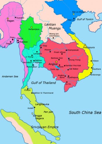 Map of Southeast Asia circa 1000 - 1100 CE, showing Haripunjaya in green.