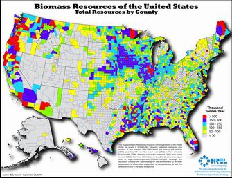 Map of total biomass resources in U.S.