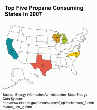 Map showing top 5 consuming states