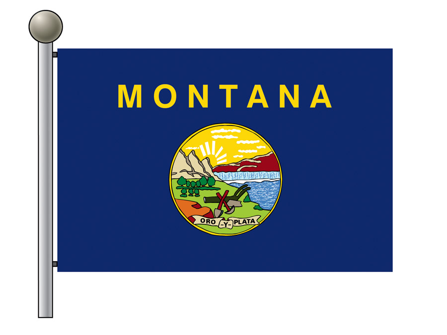 Outline Flag of Montana on Flagpole